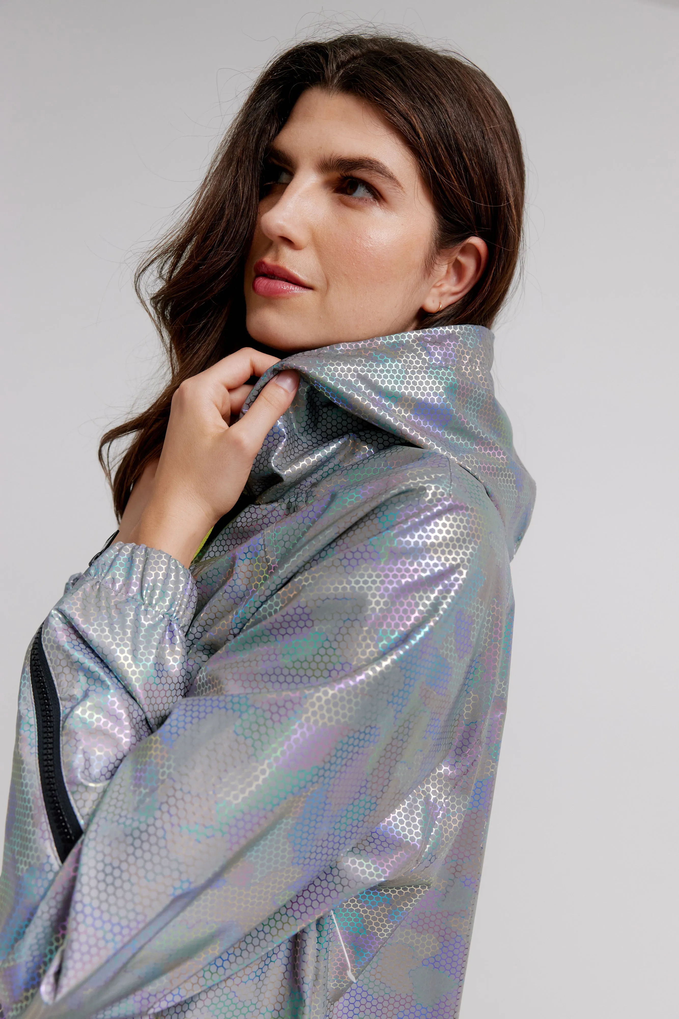 Adjustable Hooded Blouson In Printed Reflective Fabric