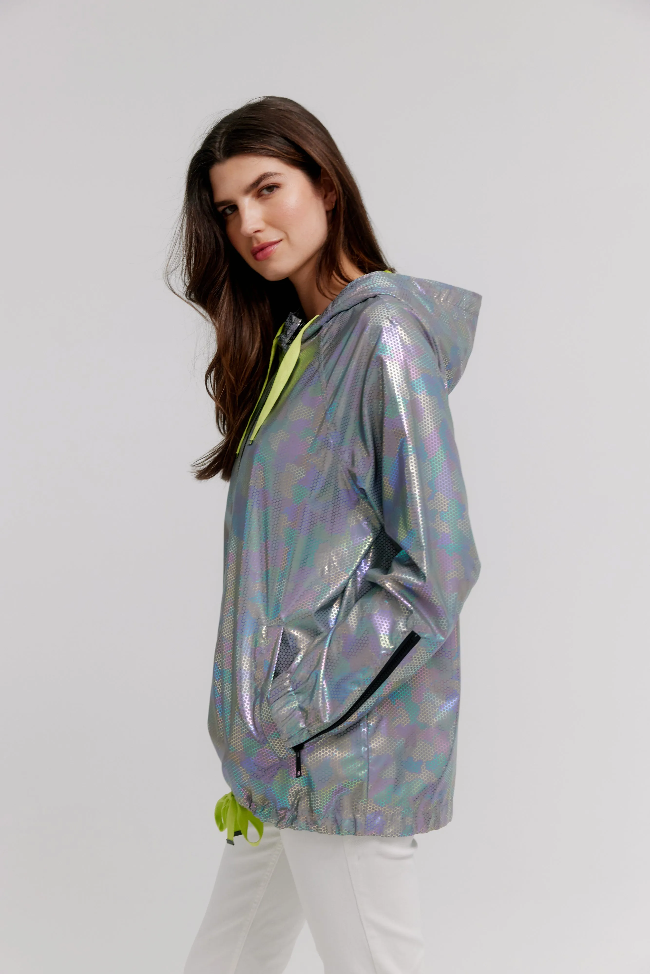 Adjustable Hooded Blouson In Printed Reflective Fabric