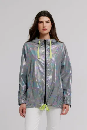 Adjustable Hooded Blouson In Printed Reflective Fabric