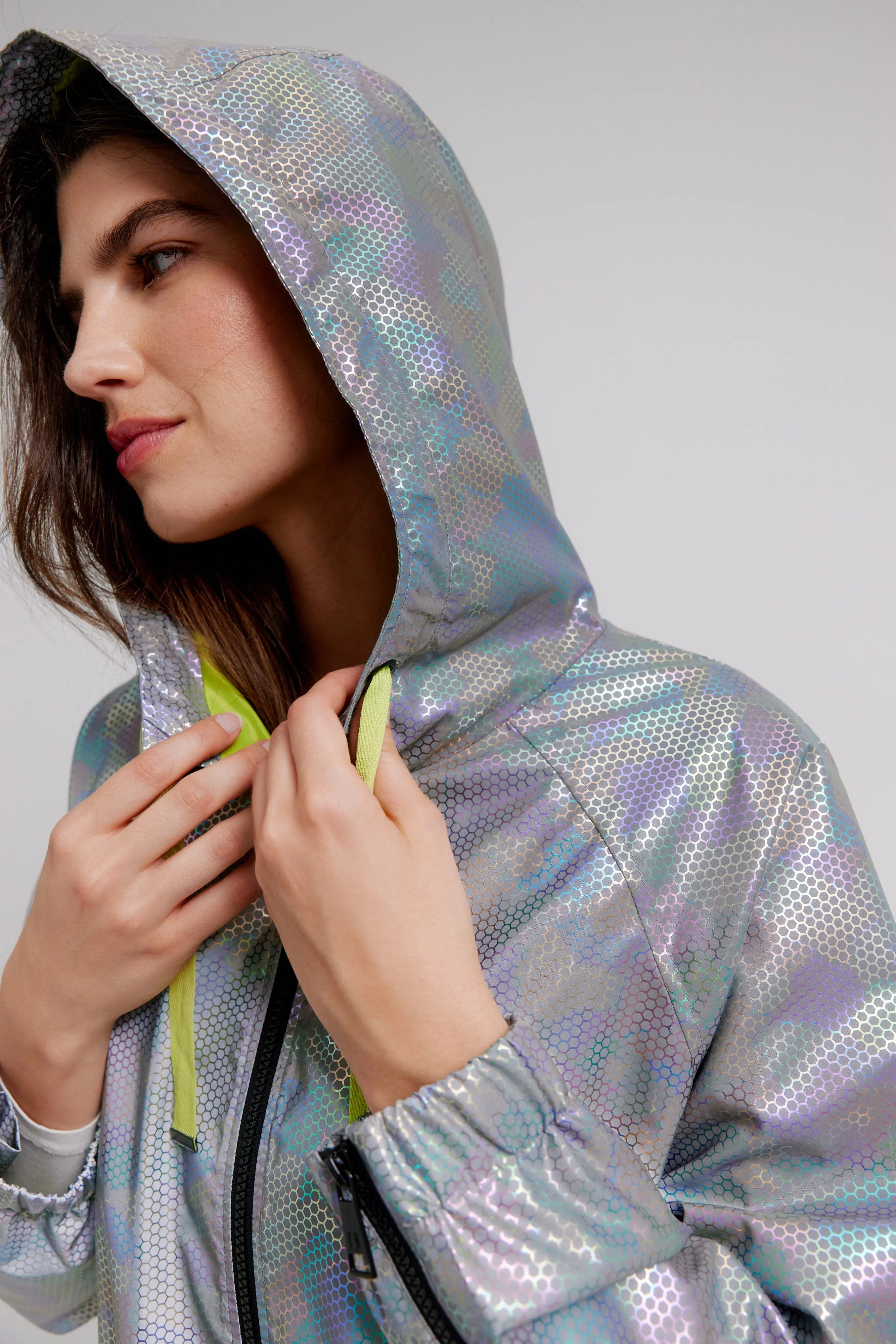 Adjustable Hooded Blouson In Printed Reflective Fabric