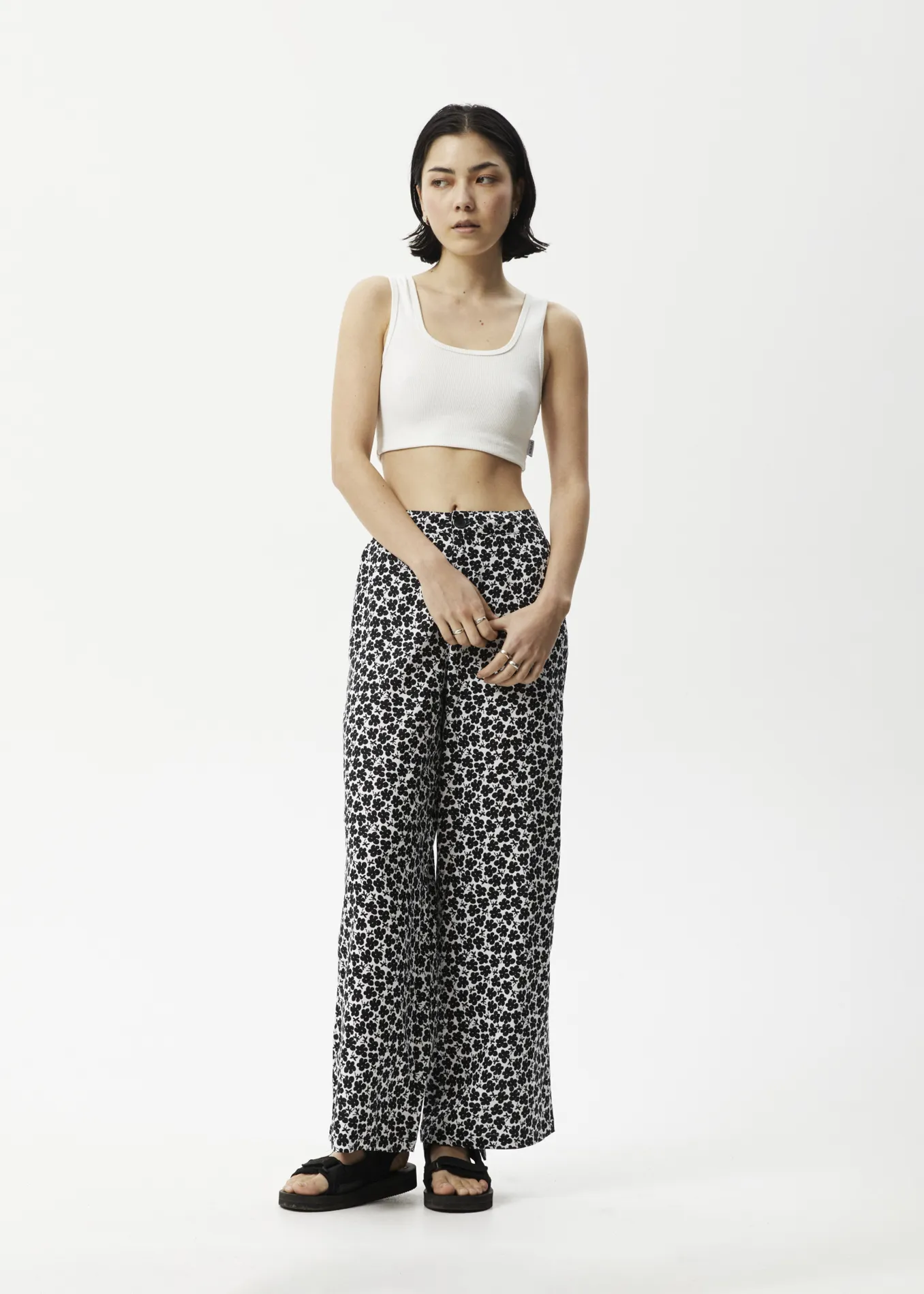 AFENDS Womens Madeline Sienna - Wide Leg Pants - Black Floral