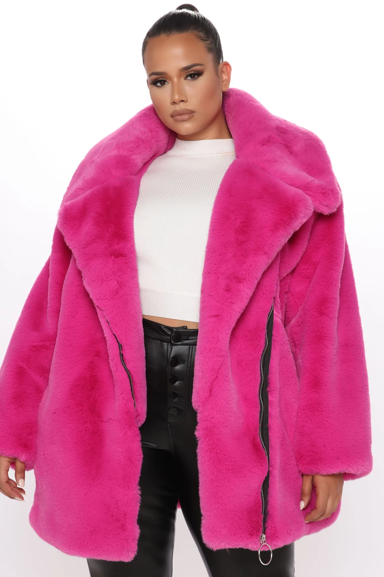 Arrive In Luxury Faux Fur Jacket - Fuchsia