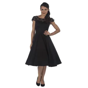 Black Cotton and Lace Mesh Cocktail Rockabilly Swing Dress