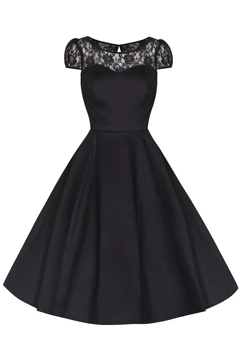 Black Cotton and Lace Mesh Cocktail Rockabilly Swing Dress