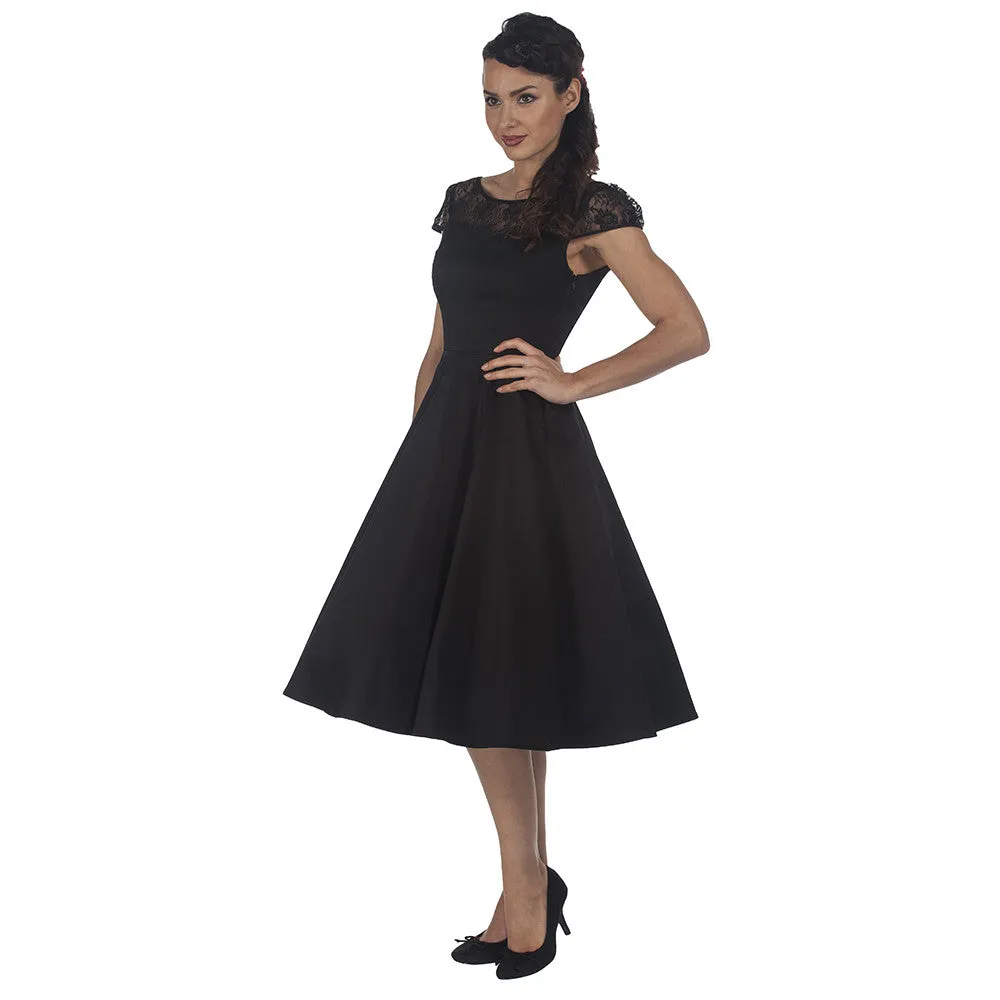 Black Cotton and Lace Mesh Cocktail Rockabilly Swing Dress