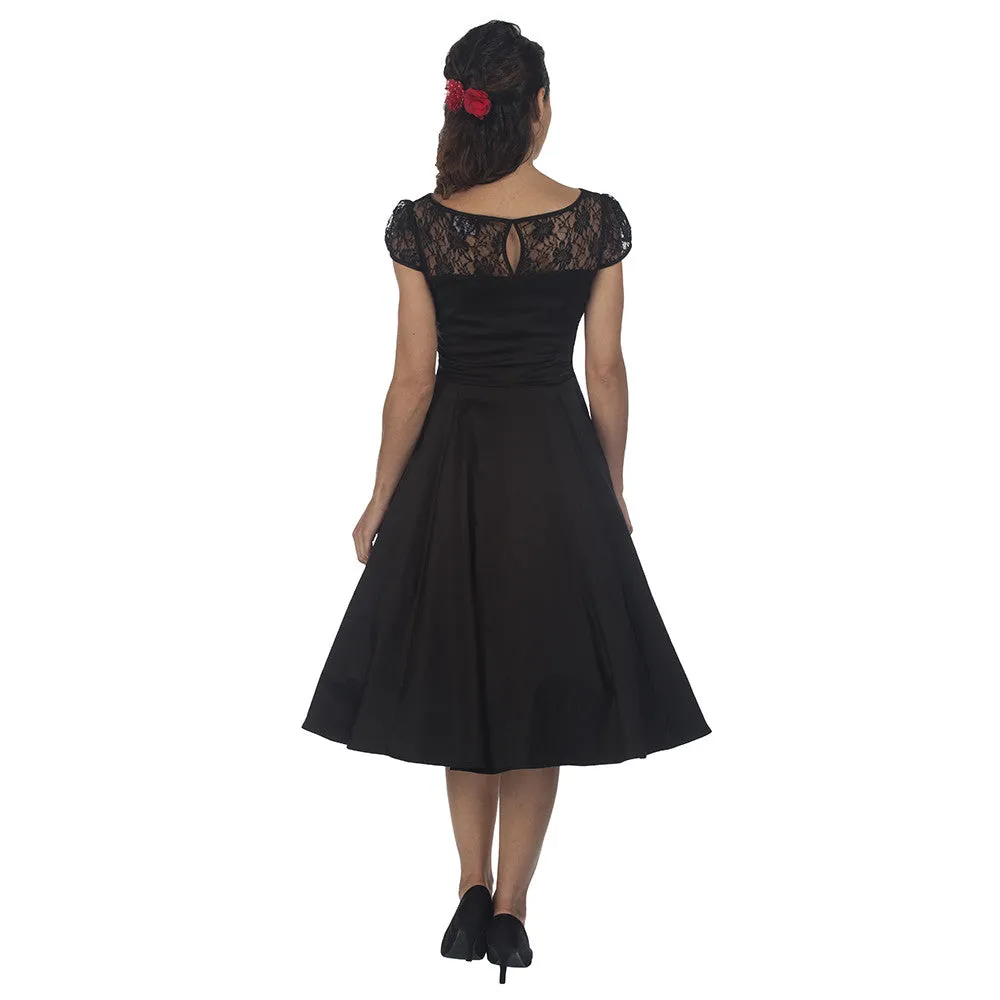 Black Cotton and Lace Mesh Cocktail Rockabilly Swing Dress