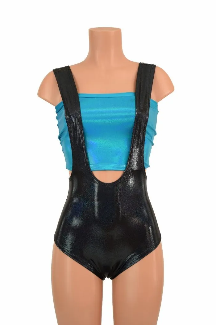 Black Holographic Suspender Romper