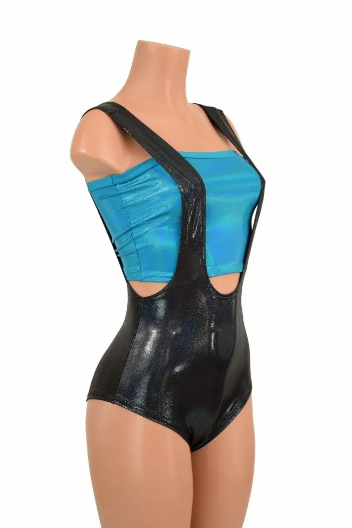 Black Holographic Suspender Romper