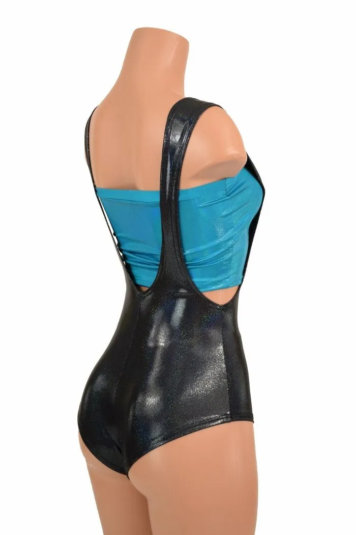 Black Holographic Suspender Romper