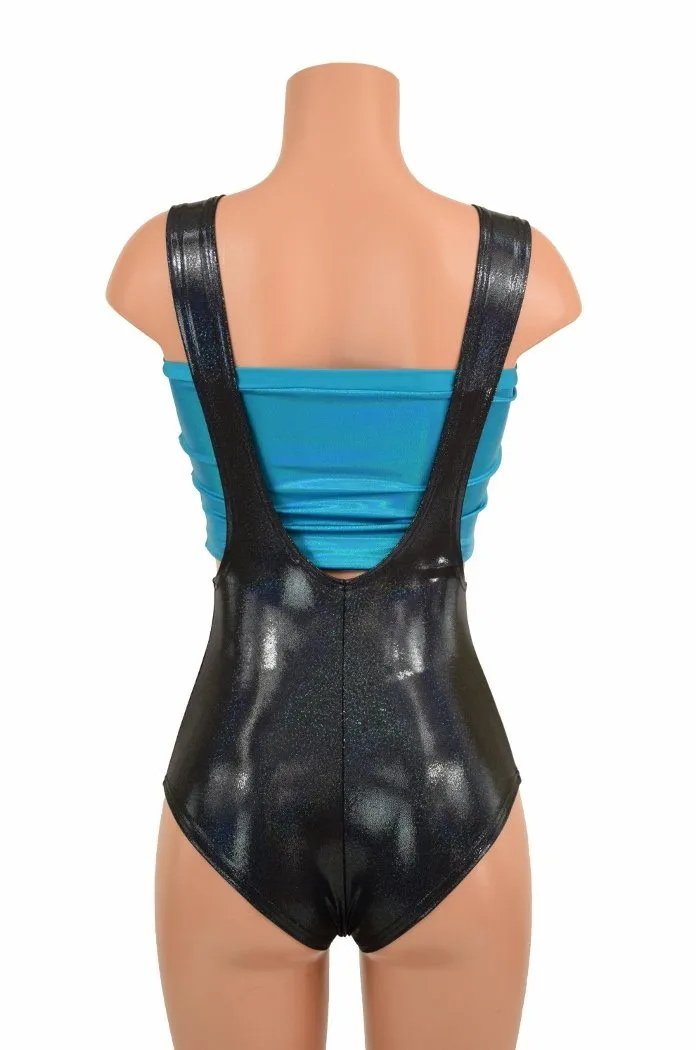 Black Holographic Suspender Romper