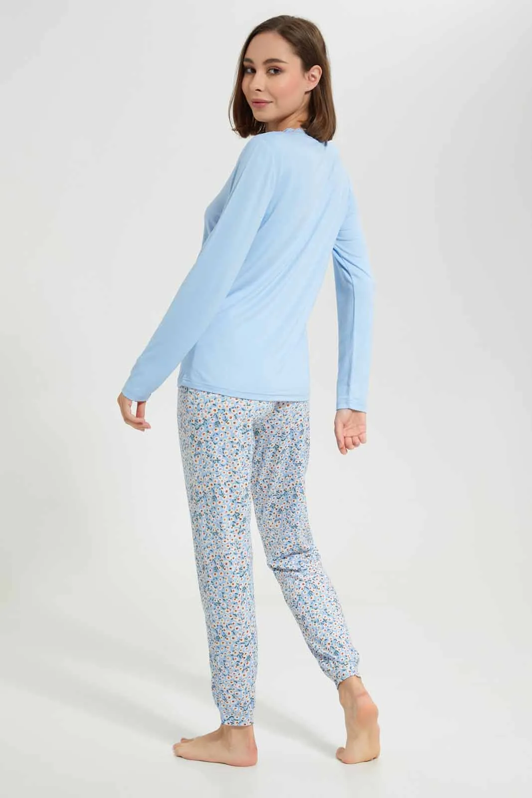 Blue Long Sleeve Pyjama Set For Women (2 Piece)