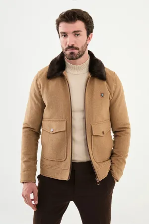 Bojoni Capena Camel Fur Slim Fit Wool Coat