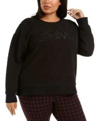 Calvin Klein Womens Plus Size Embroidered Sherpa Sweatshirt