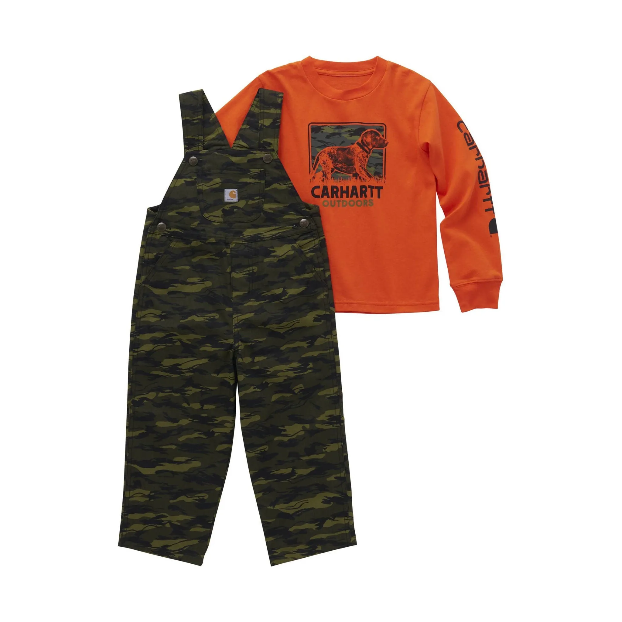 Carhartt Boys' Toddler Long Sleeve Shirt Canvas Print Overall Set - Camo/Green