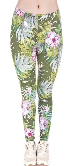 Casual Green Flowers Leggings