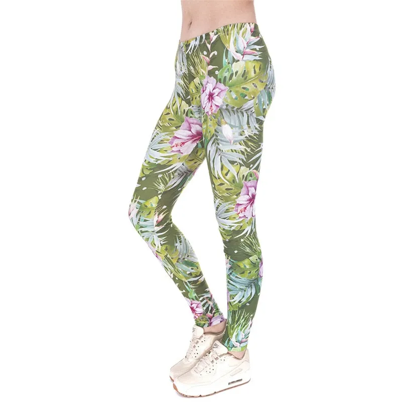 Casual Green Flowers Leggings