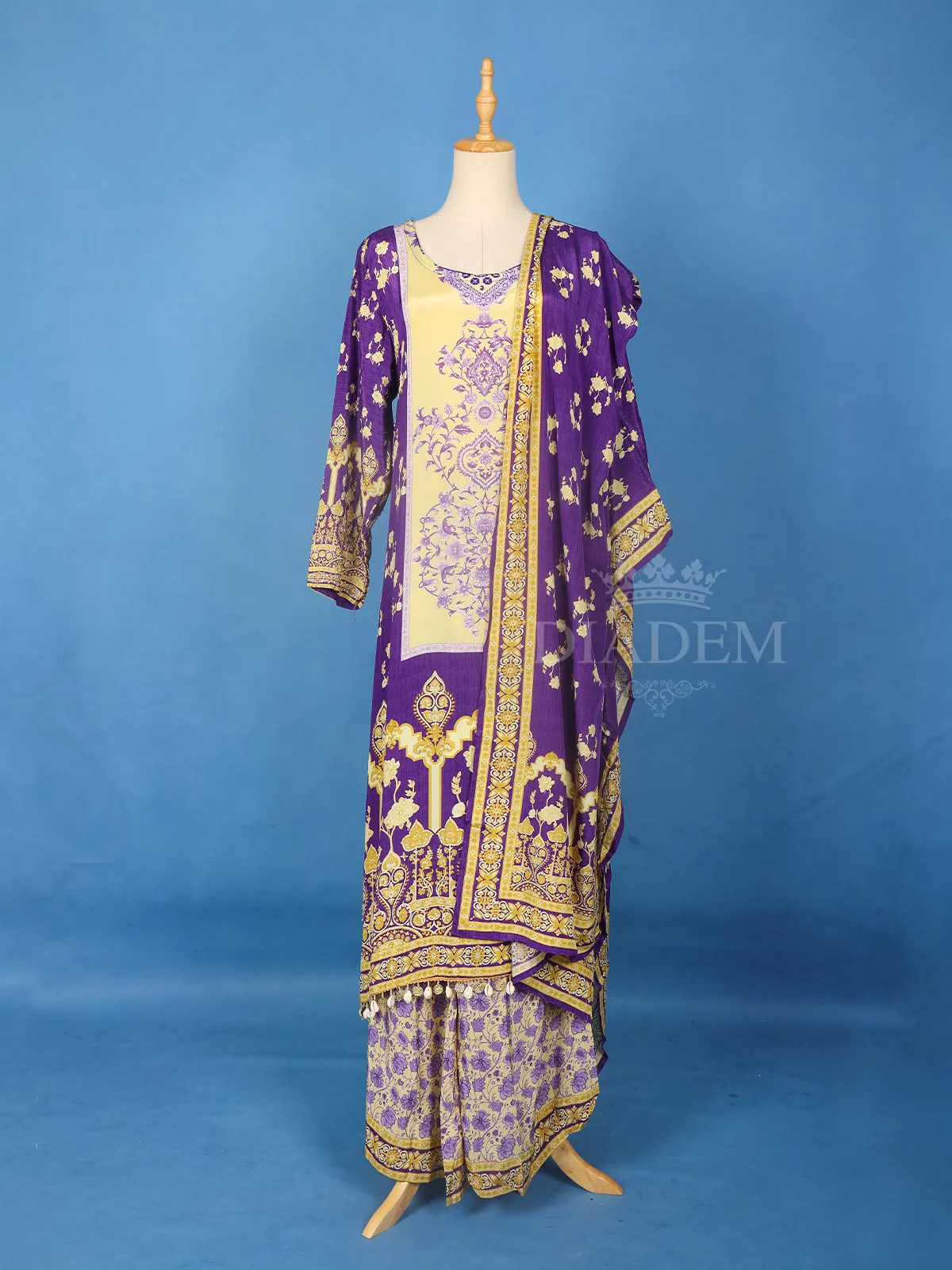 Dark Purple Crepe Anarkali Palazzo Suit