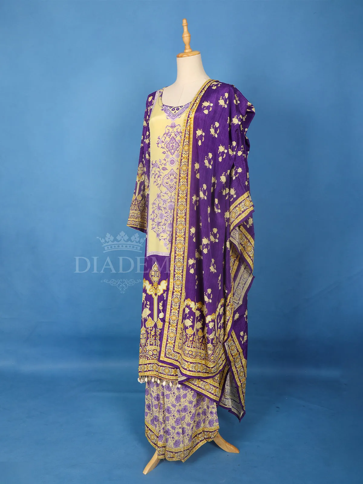 Dark Purple Crepe Anarkali Palazzo Suit