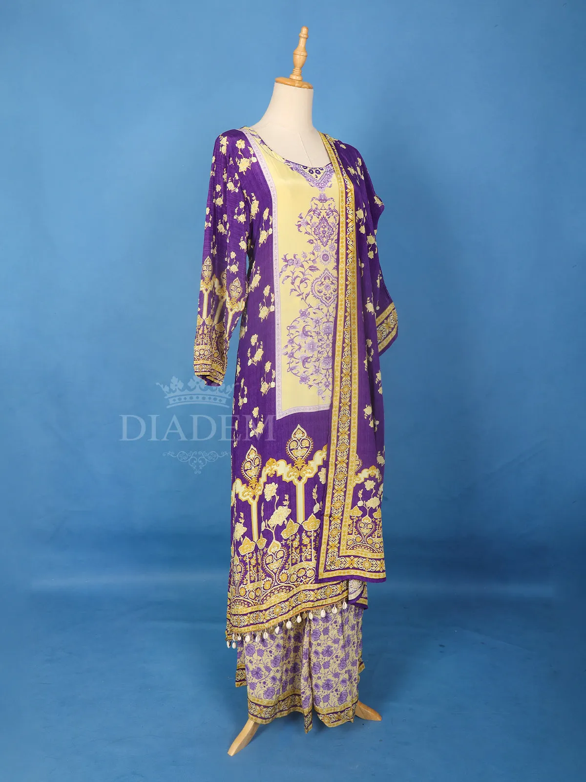 Dark Purple Crepe Anarkali Palazzo Suit