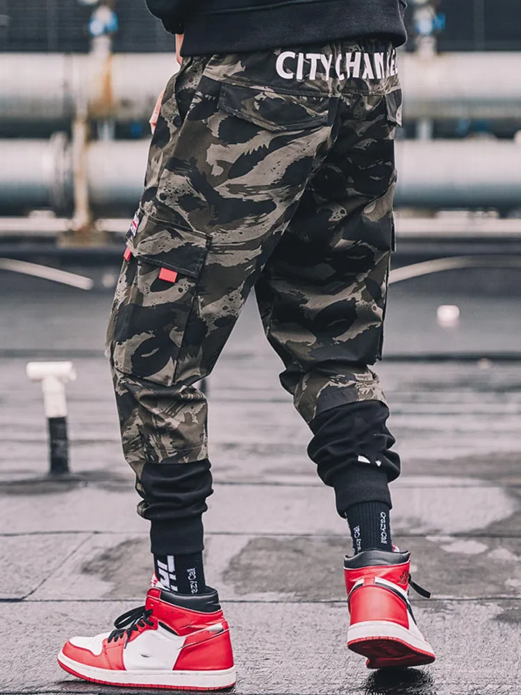 Dark Tone Camouflage Multi Pocket Cargo Style Men Pants