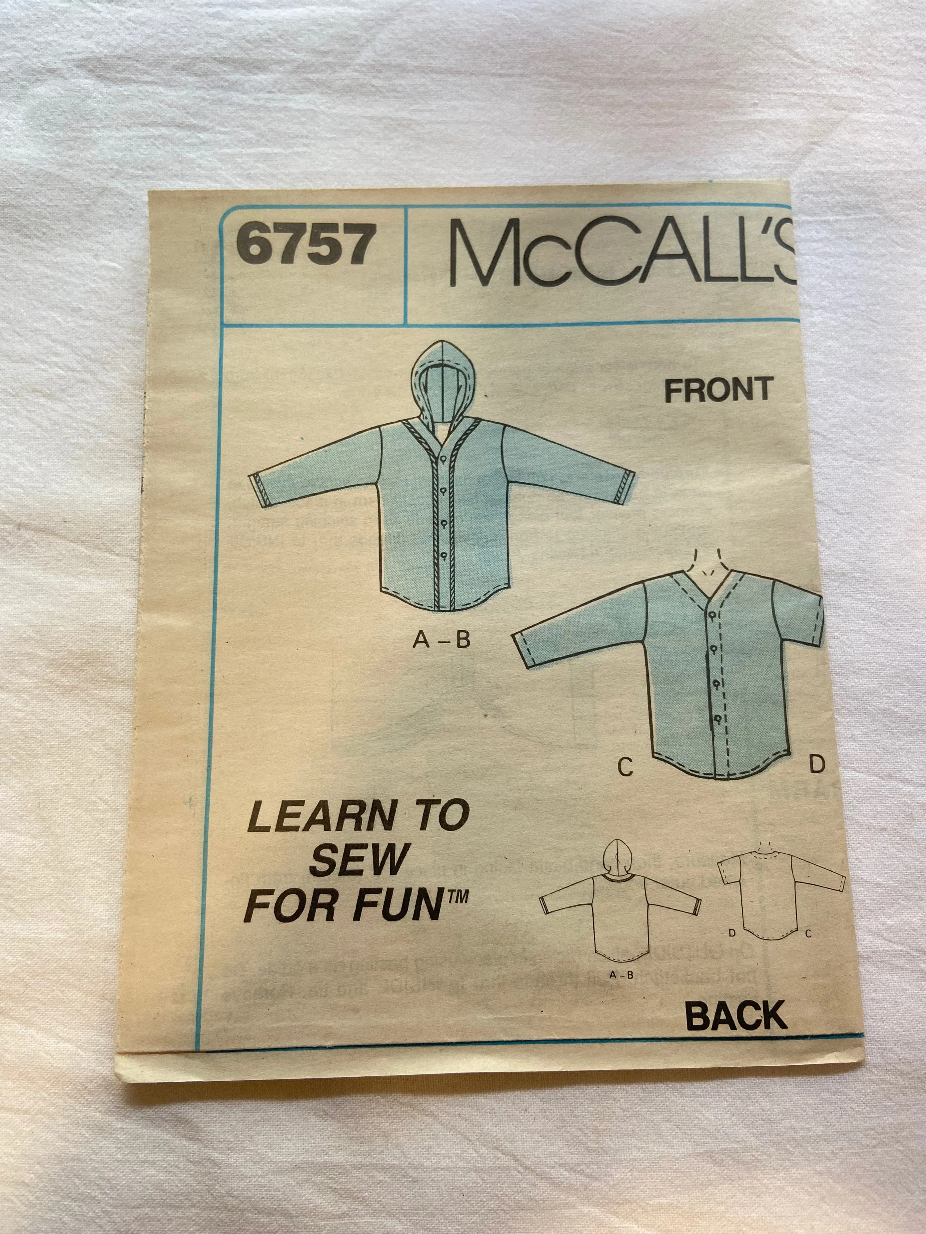 Easy McCall's 6757 Pattern CUT Boys & Girls Tops 8, 10