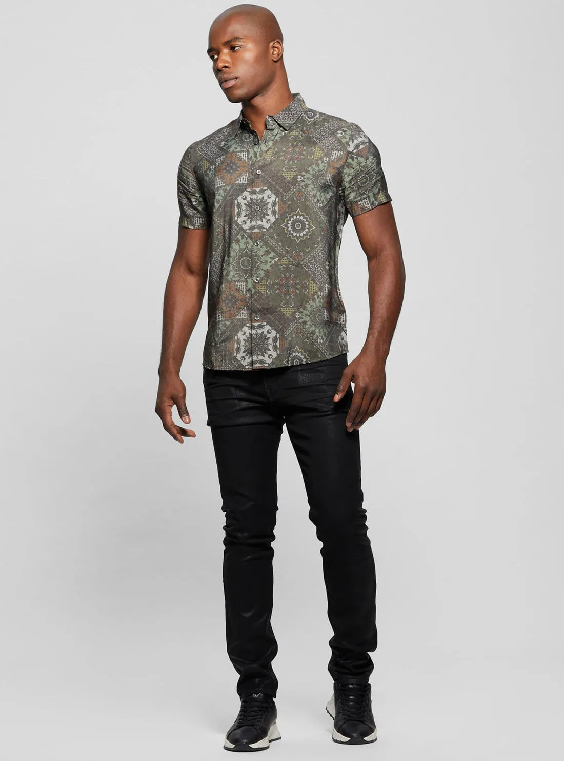 Eco Grey Sandwash Shashiko Print Shirt