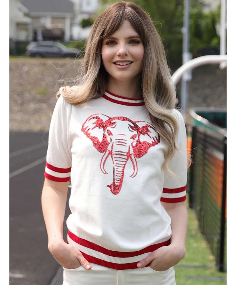 Elephant Sequin Short Sleeve Sweater