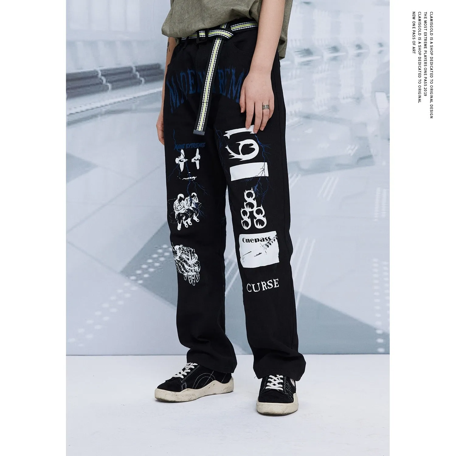 Fashion Graffiti Paint Printed Loose Casual Style Men Pants