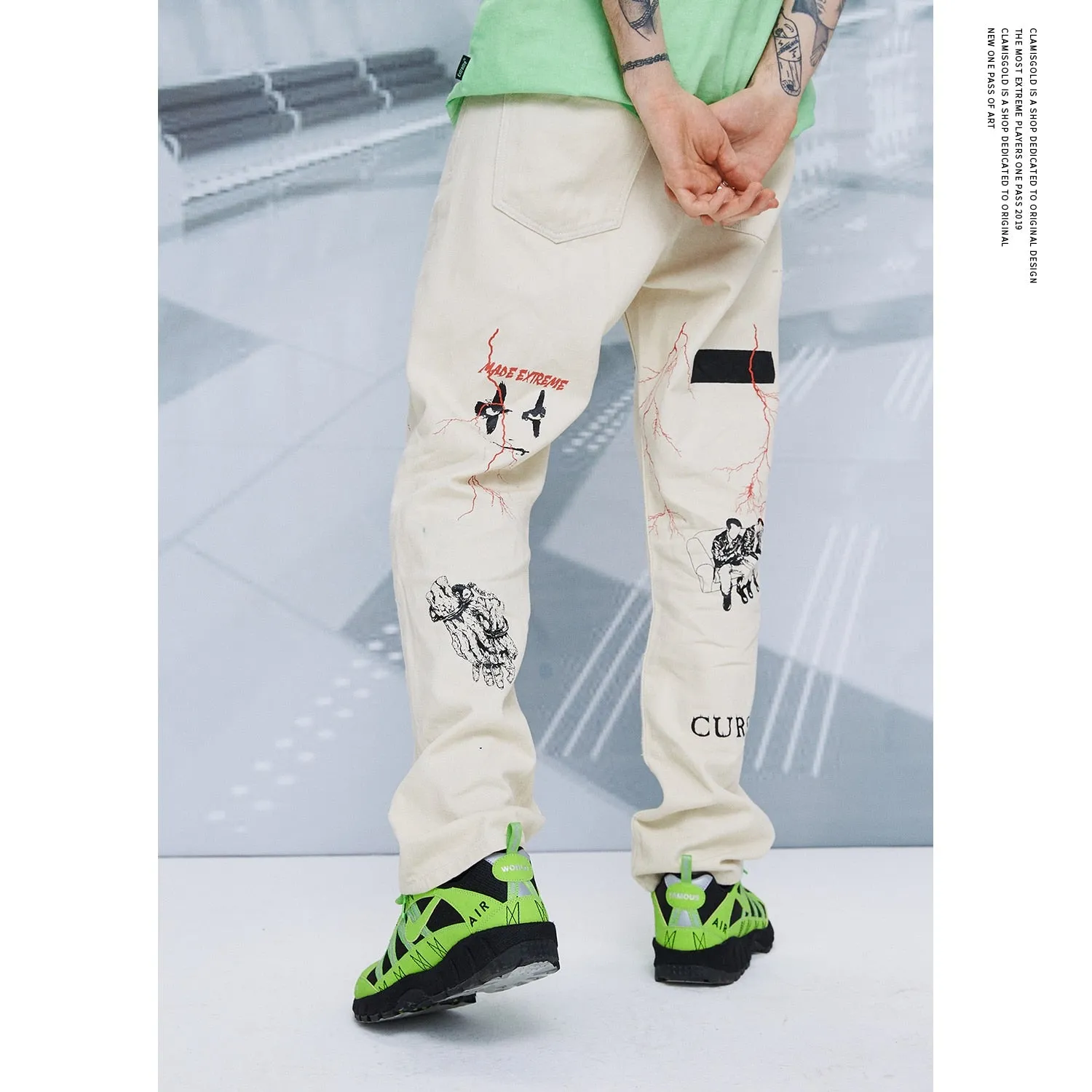 Fashion Graffiti Paint Printed Loose Casual Style Men Pants