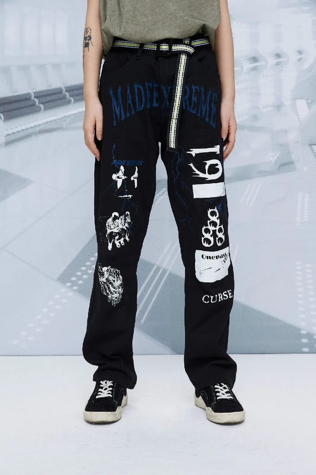 Fashion Graffiti Paint Printed Loose Casual Style Men Pants