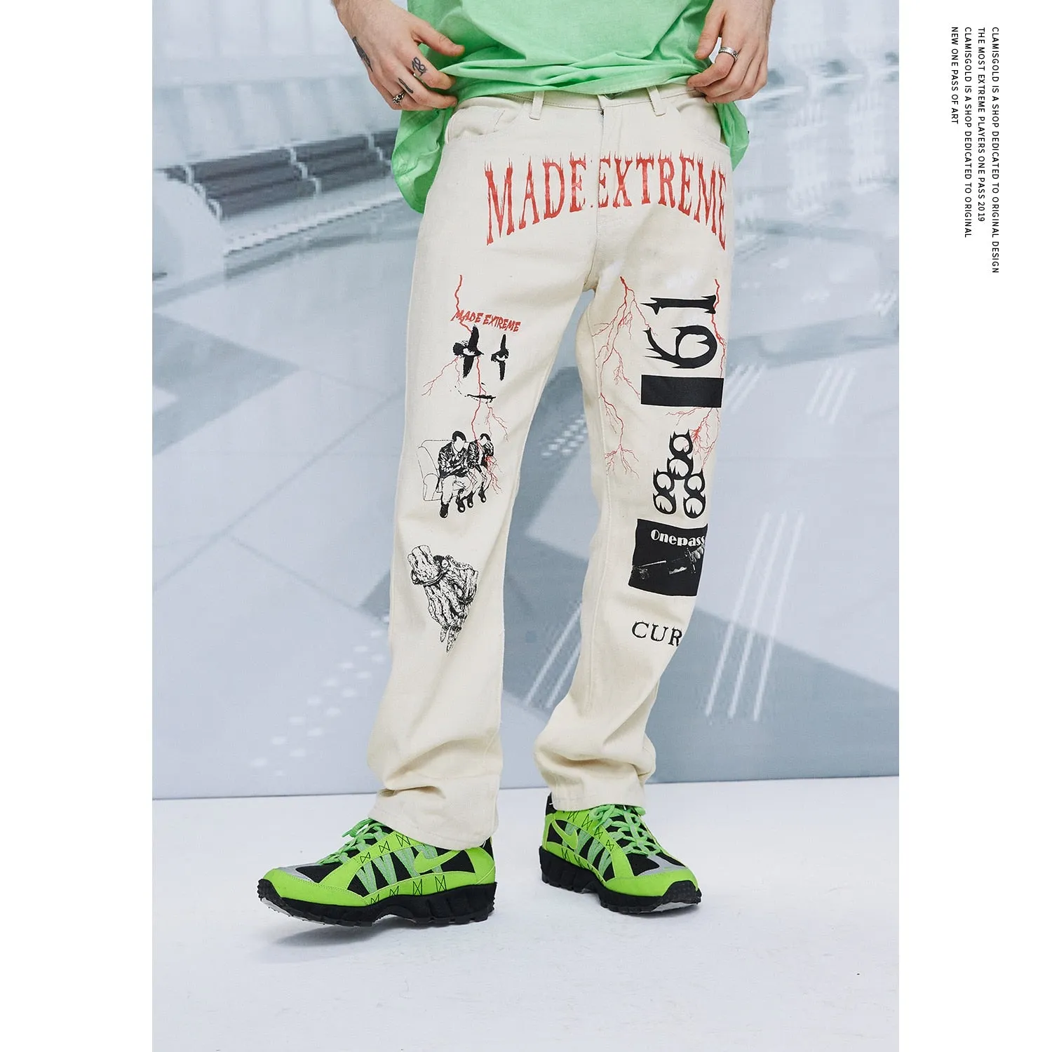 Fashion Graffiti Paint Printed Loose Casual Style Men Pants