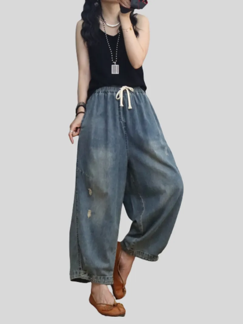 Female Summer Loose Casual Large Size Straight Bottom Pants