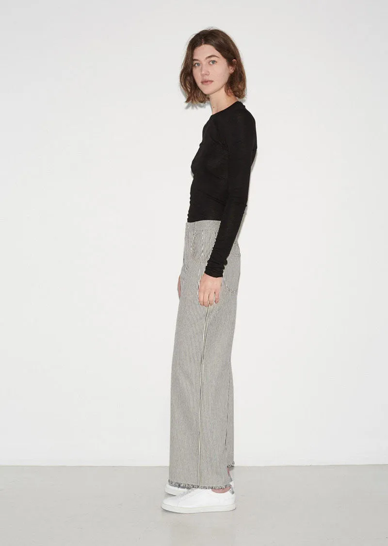 Frayed Striped Cotton Pants