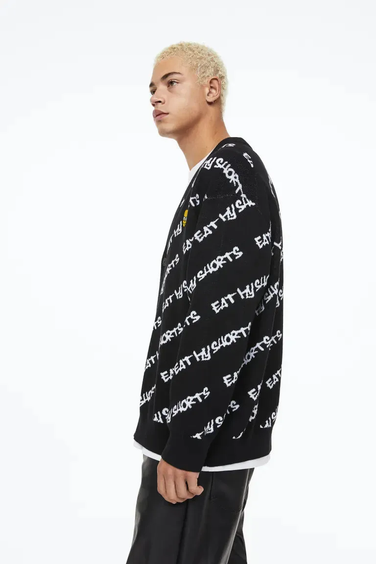 H&M oversized jacquard cardigan, black/Simpsons