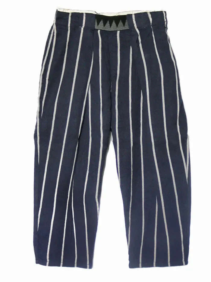 Hirata Hohiro Day Tide Loose Stripe Printed Linen Cotton Wide Leg Trousers