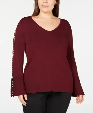 I.n.c. Plus Size Pearl-Trimmed V-Neck Sweater, Size 3X