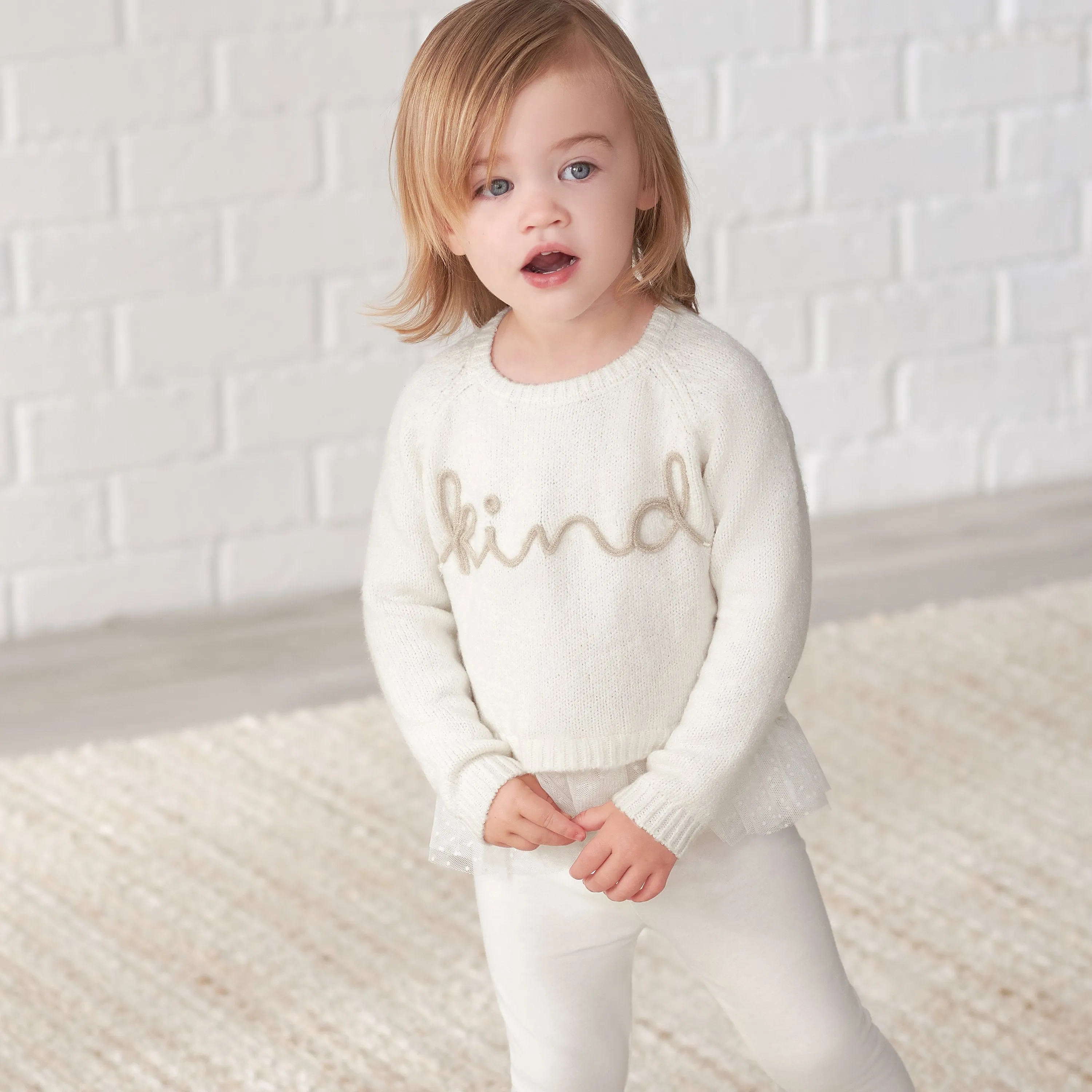 Infant & Toddler Girls White Sweater With Tulle Trim