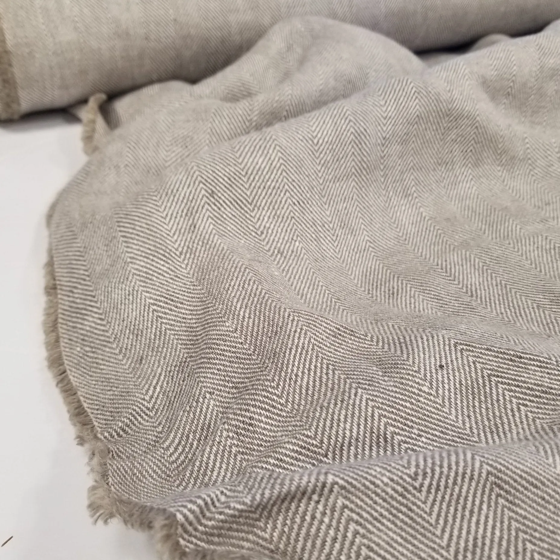 Irish Linen Khaki Taupe Herringbone Bottomweight Spence Bryson Woven 300 GSM- by the yard