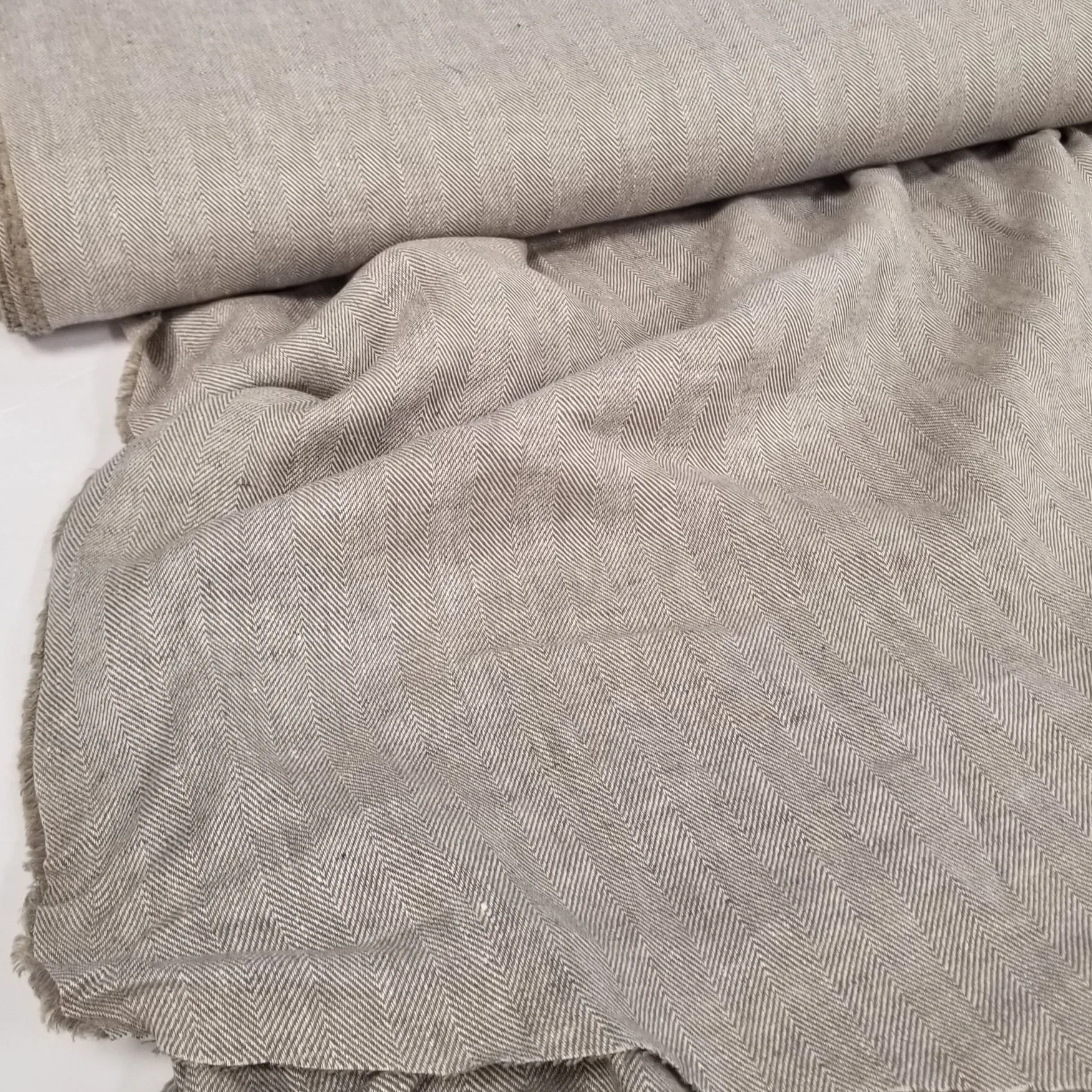 Irish Linen Khaki Taupe Herringbone Bottomweight Spence Bryson Woven 300 GSM- by the yard