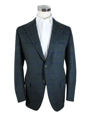 Isaia Sport Coat Dark Green Midnight Blue Windowpane - Wool Cashmere EU 54/ US 44 SALE