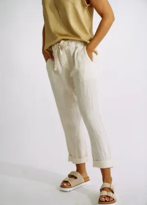 Italian Pure Linen Joggers with Sparkle Star In Cream