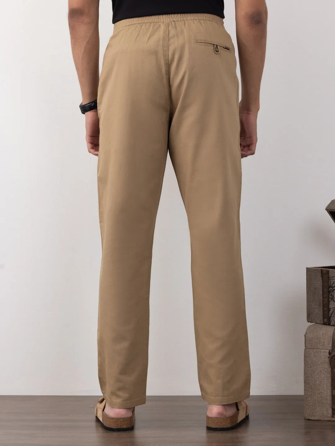 Khaki Plain Loose Pants