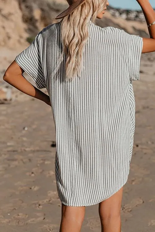 Knot Stripe Shirt Mini Dress