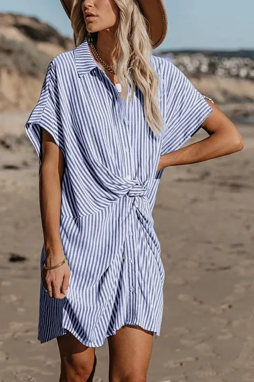 Knot Stripe Shirt Mini Dress