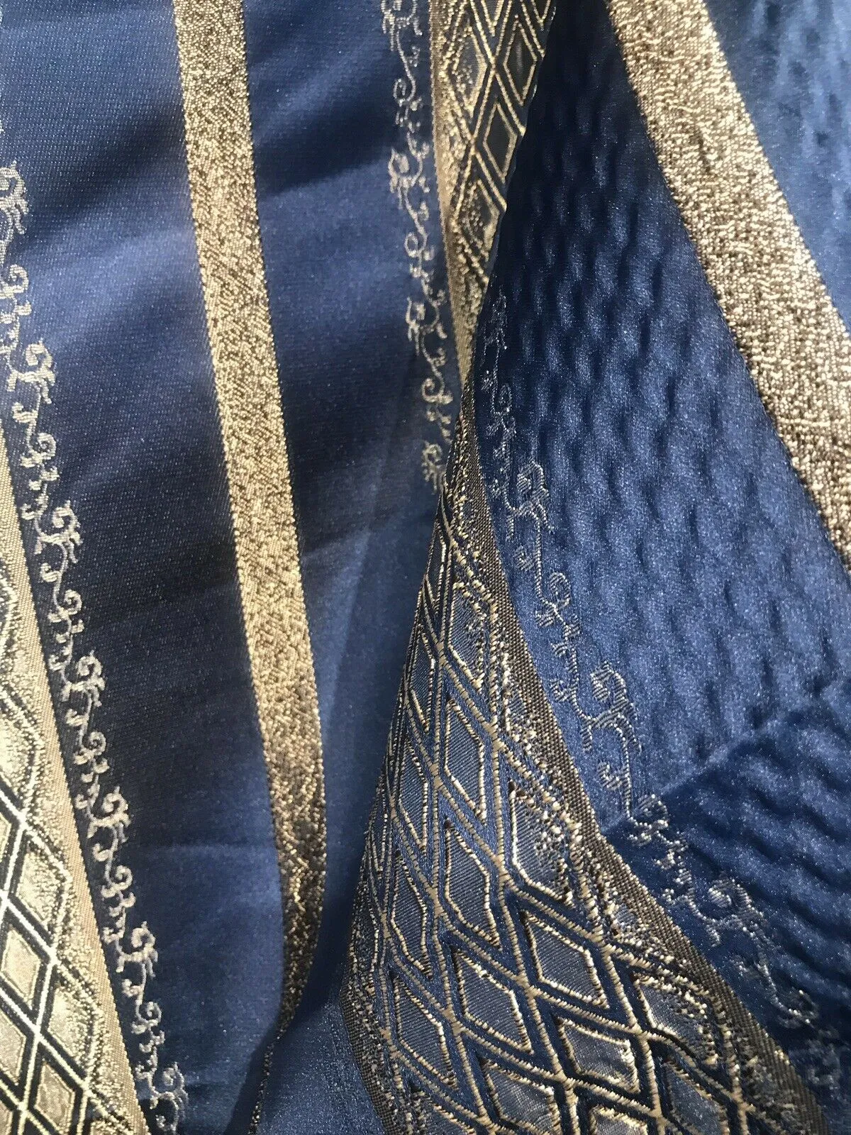 Lady Jennifer Designer Brocade Upholstery & Drapery Satin Striped Fabric Blue Gold LLPBB0004