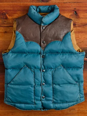 Leather Yoke Quilted Vest in Vintage Blue