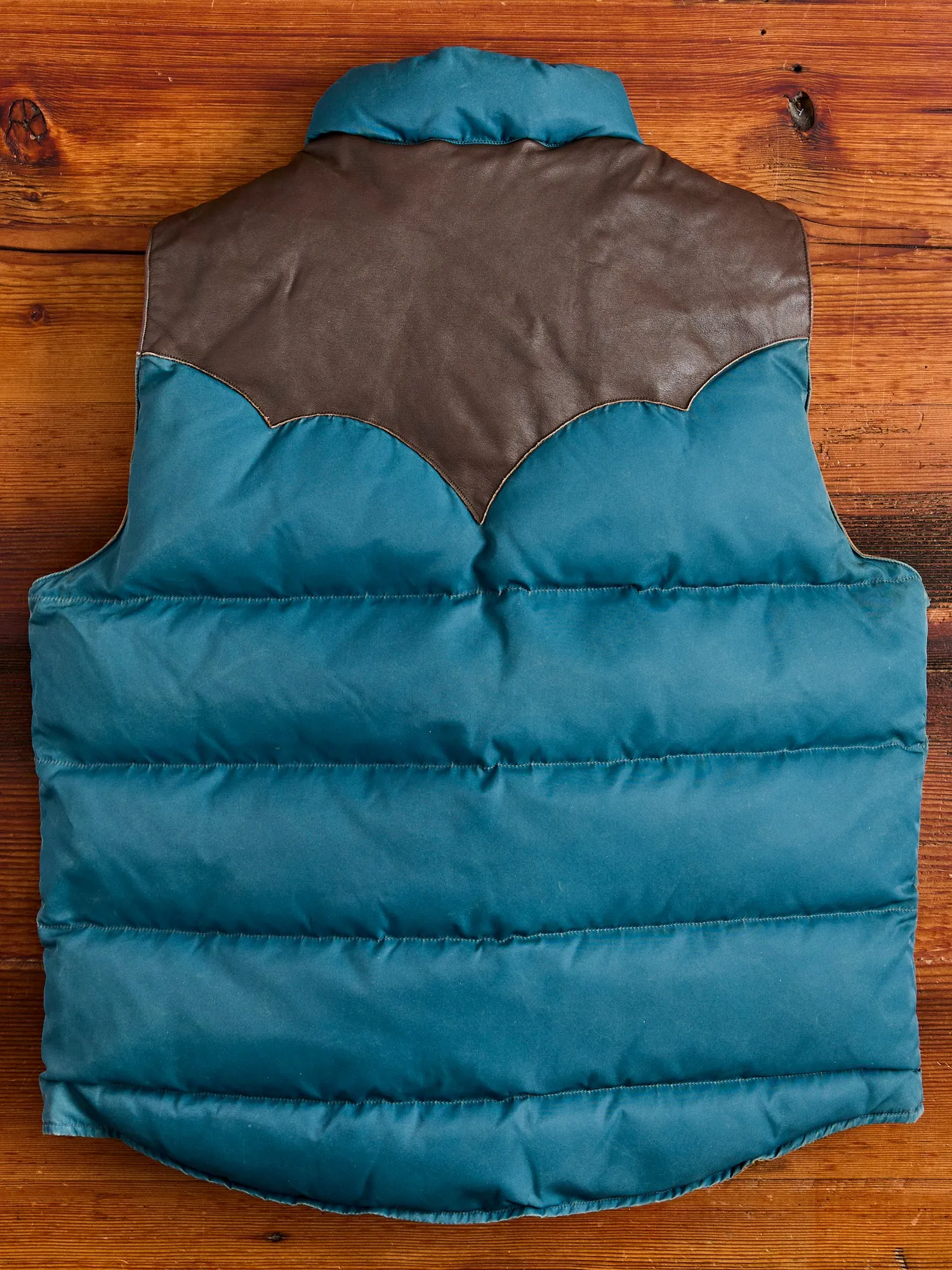 Leather Yoke Quilted Vest in Vintage Blue