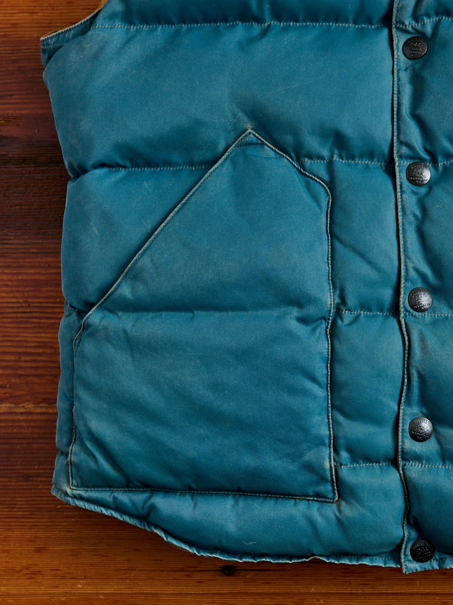 Leather Yoke Quilted Vest in Vintage Blue