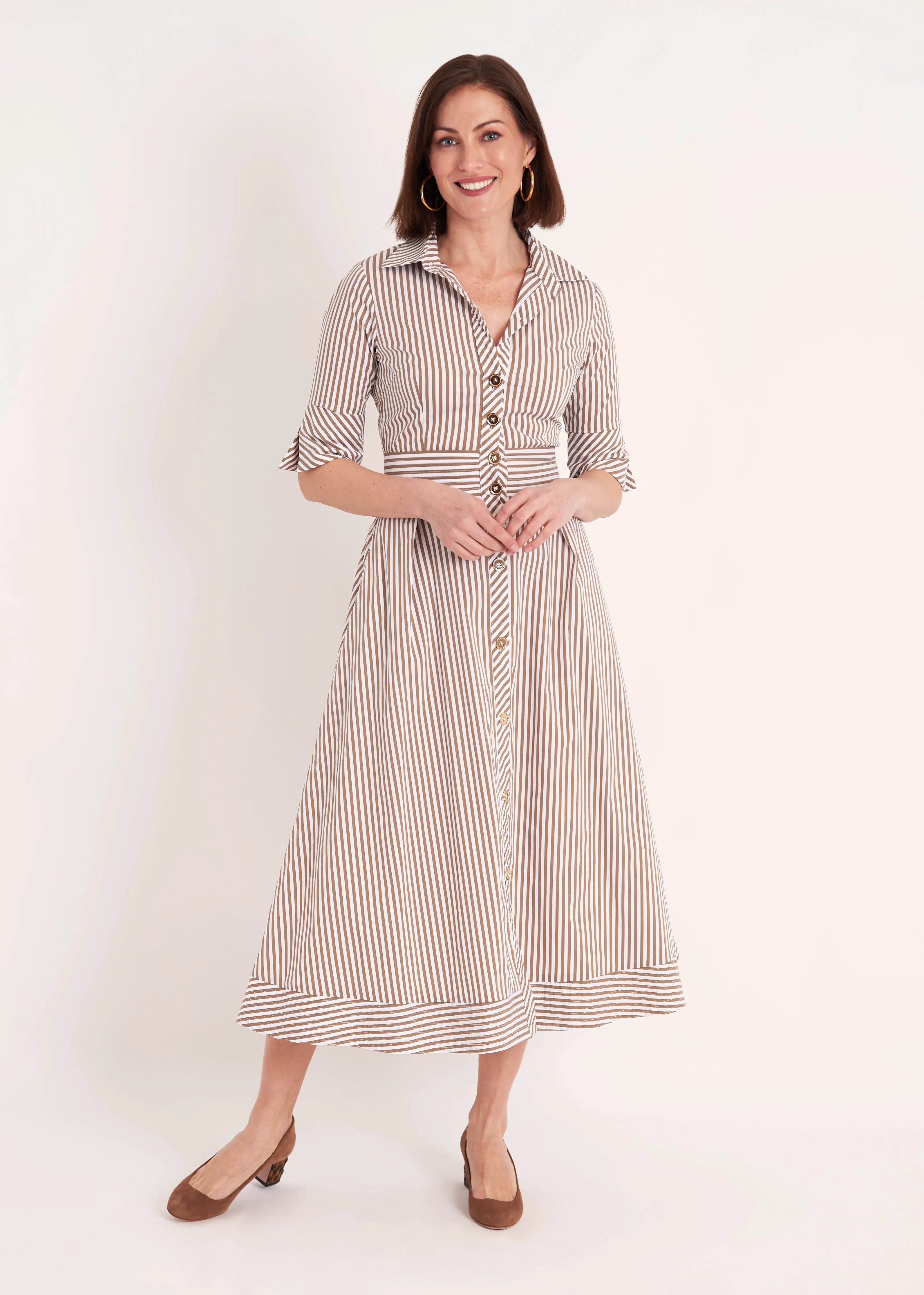 Monaco Dress - Taupe Stripe