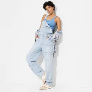 Open Box - Women's Baggy Denim Overalls - Wild Fable Light Wash M